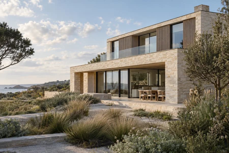 Projet architectural : maison contemporaine en pierre et bois